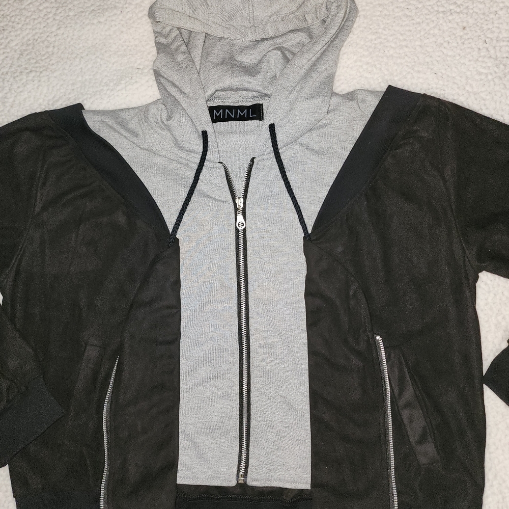NWT MNML Dolls Kill Grey And Black Double Zip Hooded Jacket - Picture 2 of 16